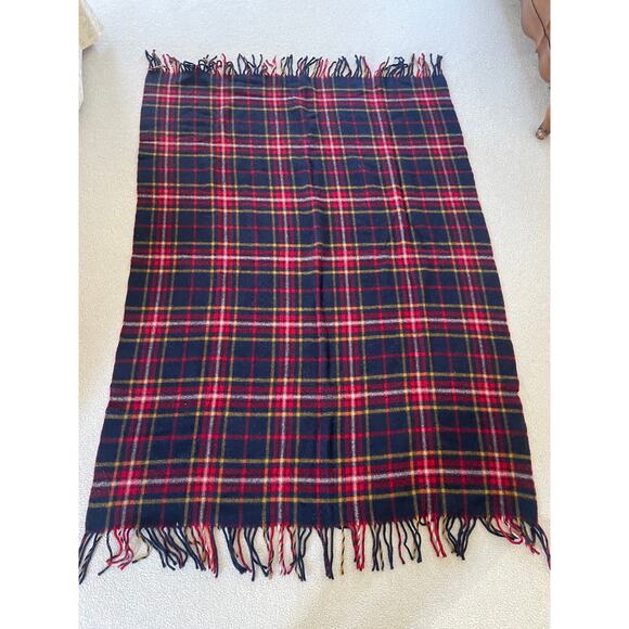 Pendleton 100% Virgin Wool Tartan Plaid Throw Blanket Navy Red Yellow USA - Picture 3 of 16